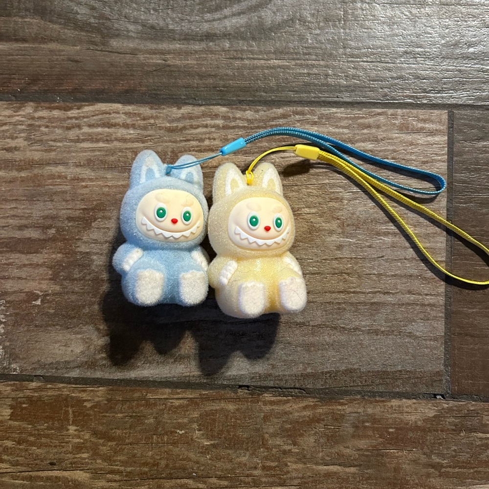 NEW light up  Blue and Cream Monster Plush Labubu keychain backpack